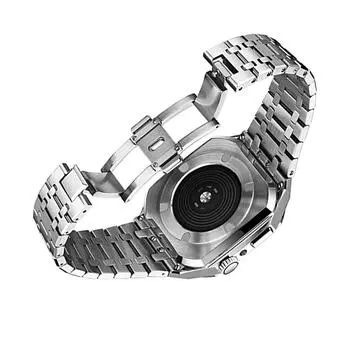Ремешок из нержавеющей стали для Apple Watch, ремешок 45 мм, 44 мм, роскошный комплект модификаций, металлический корпус, браслет iWatch Series 8, 7, 6, 5 SE 44, 45