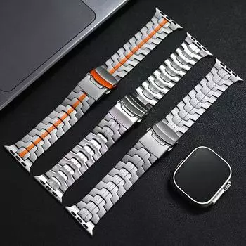 Ремешок из нержавеющей стали для Apple Watch Ultra 2 49 мм 6 5 4 Se 3 42 мм 44 мм металлический ремешок титанового цвета для iwatch серии 9 8 7 45 мм For 38mm 40mm 41mm серебряный