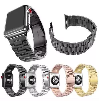 Ремешок из нержавеющей стали для Apple Watch 5, ремешок 44 мм, 42 мм, ремешок для часов, браслет для Iwatch Series 3, 4 Se, 6, 2, 40 мм, 38 мм, три звена 38mm or 40mm or 41mm серебряный