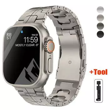 Ремешок из нержавеющей стали для Apple Watch Ultra 49 мм 7 8 45 мм 44 мм Мужской металлический браслет с звеньями iWatch Band 6 5 4 SE 3 42 мм 41 мм 40 мм For 38 40 41mm