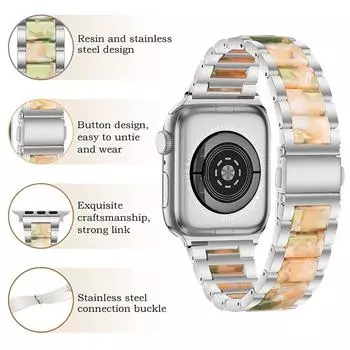 Ремешок из нержавеющей стали из смолы для Apple Watch Ultra Band 46 мм 42 мм 45 мм 41 мм 49 мм Женский ремешок для часов iWatch Series 10 9 8 7 6 5 4 3 40 мм 44 мм iwatch 1-2-3 42mm чёрный/синий