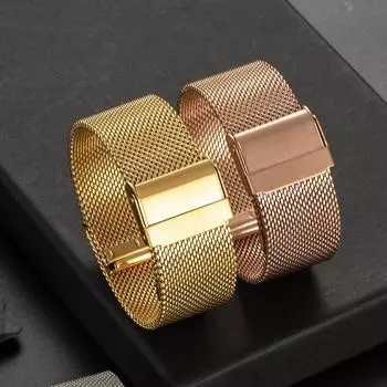 Ремешок из нержавеющей стали, сетчатый ремешок, проволочная пряжка, металлический ремешок, аксессуары для часов 12mm [Black]