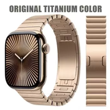 Ремешок из нержавеющей стали титанового цвета для Apple Watch Series 10 46 мм, роскошный браслет Band Link IWatch Ultra2 49 мм 45 мм 44 мм 42 мм 9 8 7 6 SE 5 For 42mm 44mm 45mm золотой