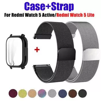 Ремешок из нержавеющей стали + защитный чехол из ТПУ для Redmi Watch 5 Lite Active Metal Strap Soft Protector Shell для Redmi Watch5 Lite Аксессуары Watch 5 Active серебряный