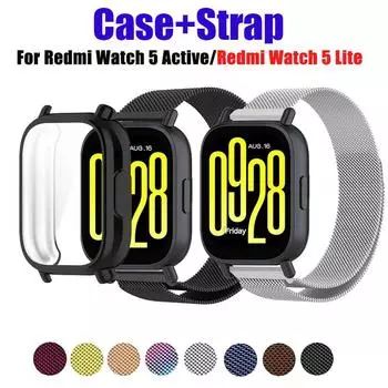 Ремешок из нержавеющей стали + защитный чехол из ТПУ для Redmi Watch 5 Active Lite Металлический ремешок Мягкий защитный чехол для Redmi Watch5 Lite Аксессуары Watch 5 Active серебряный