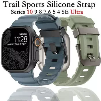 Ремешок из силикона Trail для Apple Watch Ultra 2 49 мм Band Series 10 9 8 7 46 мм 45 мм спортивный дышащий браслет iWatch 6 5 4 SE 44 мм 42 мм браслет 42mm 44mm 45mm жёлтый