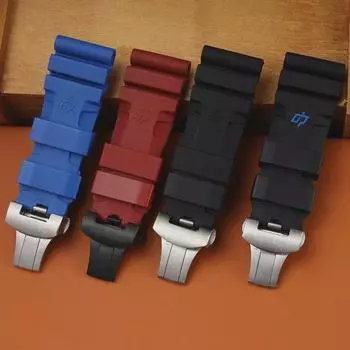 Ремешок из силиконовой резины 24-26 мм для моделей Pananahai PAM111/441/386 26mm Silver Pin Buckle with Logo