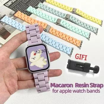Ремешок из смолы ярких цветов для Apple Watch Ultra2, ремешок 49 мм, 45 мм, 44 мм, 42 мм, 41 мм, 40 мм, 38 мм 9 87, наручные часы Macaron, ремешки для часов apple, ремень для ремешка iwatch For 38mm 40mm 41mm чёрный
