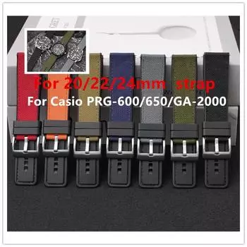 Ремешок из тканого резинового холста 20 мм 22 мм 24 мм, водонепроницаемый, быстросъемный, мужской, нейлоновый, спортивный, сменный браслет, ремешок для часов Casio PRG-600/650/GA-2000 20mm чёрный