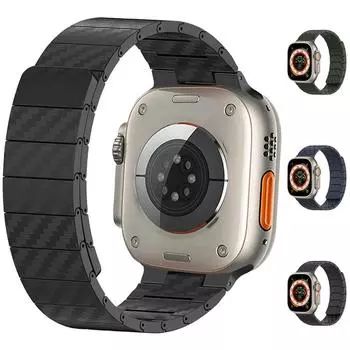 Ремешок из углеродного волокна для Apple Watch Ultra Band 49 мм, 45 мм, 44 мм, 42 мм, 41 мм, 40 мм, 38 мм, магнитный браслет для iWatch Series 8, 7, 6, 5, 4, 3 SE