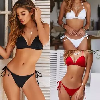 Ремешок из веревки собирает разделенный купальник бикини. S чёрный