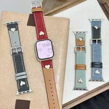 Ремешок Love PU Leather для Apple Watch Band 49 мм 46 мм 40 мм 45 мм 41 мм 44 мм 42 мм Роскошный ремешок для часов с цветным блоком для iWatch Series 10 9 8 7 Ultra2 38 40 41 42S10 чёрный