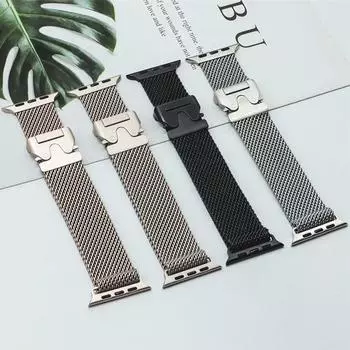 Ремешок Milanese для Apple Watch Band Ultra 2 49 мм 46 мм 44 мм 45 мм 41 мм 42 мм 40 мм 38 мм браслет-петля для iWatch Series S10 9 7 8 5 6 SE For iwatch S10 42mm чёрный