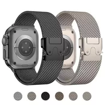 Ремешок Milanese Loop для Apple Watch Band Ultra 2 49 мм 46 мм 45 мм 44 мм 42 мм 41 мм 40 мм 38 мм из нержавеющей стали для iWatch Series 10 9 8 7 6 SE For iwatch S10 42mm чёрный