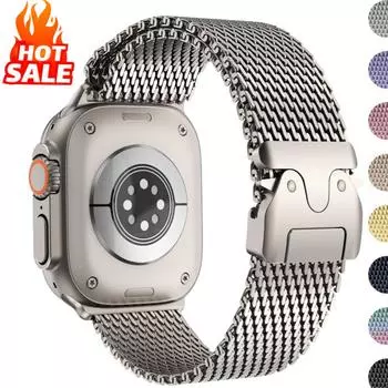 Ремешок Milanese Loop из титана для Apple Watch Ultra 2 band 49 мм 45 мм 46 мм 44 мм 42 мм Bracelet iWatch series 10 9 8 7 6 5 SE For 42mm 44mm 45mm чёрный