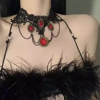 Ремешок на шею, ожерелье Court Gothic Spicy Girl, кружевное ожерелье, ошейник-цепочка на ключицу One Size чёрный