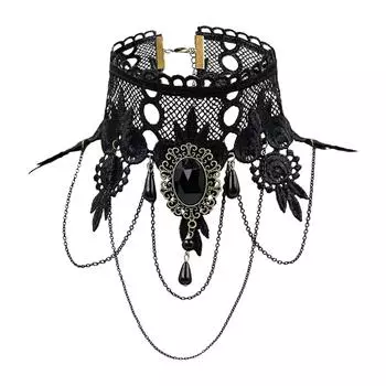 Ремешок на шею, ожерелье Court Gothic Spicy Girl, кружевное ожерелье, ошейник-цепочка на ключицу One Size чёрный