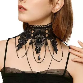 Ремешок на шею, ожерелье Court Gothic Spicy Girl, кружевное ожерелье, ошейник-цепочка на ключицу One Size