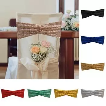 Ремешок на спинку стула, многоразовый, долговечный, элегантный, с блестками, ремешок на стул для свадебного банкета, вечеринки, украшения серебряный