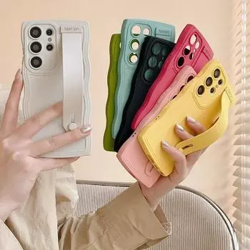 Ремешок на запястье цвета конфет, держатель для руки, волнистая текстура, рамка, противоударный чехол для телефона из ТПУ, чехол для Samsung S25 Ultra S24 S23 S22 A54 5G Samsung S23 зелёный