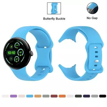 Ремешок No Gaps для Google Pixel Watch 3 45 мм, дышащий браслет с пряжкой-бабочкой для Pixel Watch 3 45 мм, черный ремешок Pixel Watch 3 45mm небесно-голубой