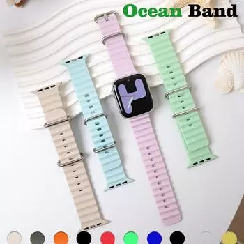 Ремешок Ocean для Apple, ремешок для часов Ultra, 49 мм, 45 мм, 41 мм, 44 мм, 40 мм, 42 мм, 38 мм, силиконовый браслет iWatch Ultra series 9, 8, 7, 6, 5, 4, 3, 2, 1 se 38 40 41mm