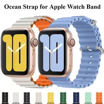 Ремешок Ocean для Apple Watch Band Ultra 49 мм, 45 мм, 44 мм, 40 мм, 41 мм, 42 мм, 38 мм, силиконовый браслет Correa для IWatch Ultra Serie 8 7 6 5 4 3 2 1 Se 38/40/41 mm