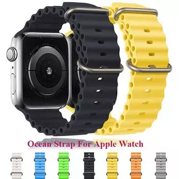 Ремешок Ocean для Apple Watch Band Ultra 49 мм, 45 мм, 41 мм, 44 мм, 40 мм, 42 мм, 38 мм, силиконовый браслет Correa iWatch Ultra serie 7 6 5 4 3 2 1 se 8 38mm 40mm 41mm