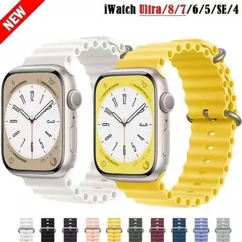 Ремешок Ocean для Apple Watch Series 8 Ultra 49 мм 45 мм 41 мм смарт-часы 44 мм 40 м 42 мм 38 мм iWatch серии 8 7 6 se 5 аксессуары For 38mm 40mm 41mm жёлтый
