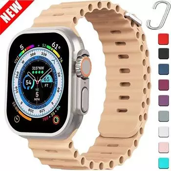 Ремешок Ocean для Apple watch Ultra 2 49 мм, ремешок 44 мм 45/41 мм 40/42 мм, силиконовый оригинальный 1:1 Браслет iWatch Series 9 8 7 6 5 4 3 se 38mm 40mm 41mm