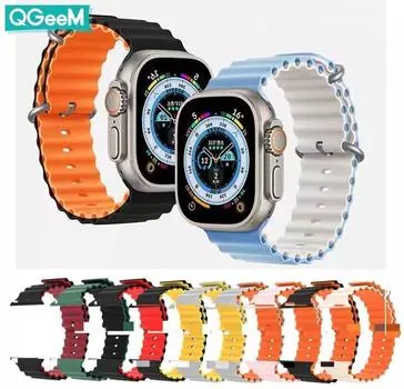 Ремешок Ocean для браслета iwatch 49 мм, 45 мм, 44 мм, 40 мм, 41 мм, 42 мм, 49, 45 мм, силиконовый браслет Correa iWatch Ultra serie 7 6 3 se 8 38/40/41mm белый