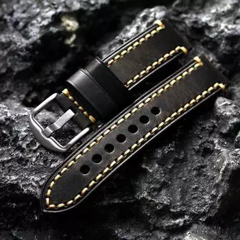 Ремешок ручной работы из натуральной кожи 20 22 24 мм, ремешок для часов из высококачественной вощеной кожи в винтажном стиле, утолщенный мужской браслет 20mm
