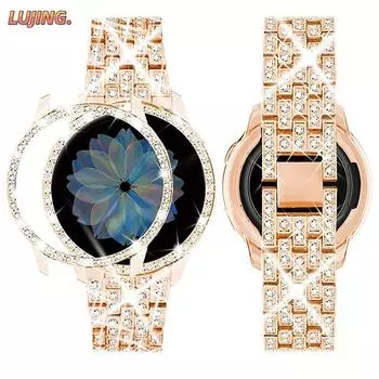 Ремешок с бриллиантами + чехол для Samsung Galaxy Watch 6/5/4, 40 мм, 44 мм, браслет, металлический ремешок, Galaxy Watch 6 Classic, 43 мм, 47 мм, защитная крышка, чехол для часов 5, чехол и ремешок Galaxy watch 5 40mm