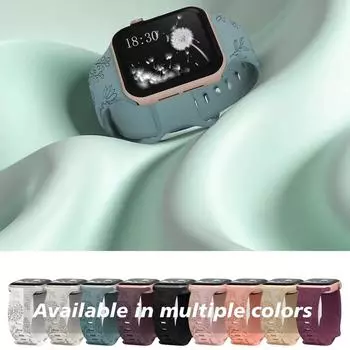 Ремешок с цветочным узором одуванчика для Apple Watch 38 мм, 40 мм, 41 мм, силиконовый ремешок с цветочной гравировкой для iWatch 9/8/7/6/5/4/3/SE
