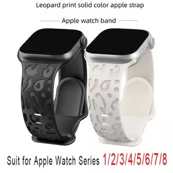 Ремешок с гравировкой для Apple Watch Band 45 мм 44 мм 42 мм 41 мм 40 мм 49 мм 38 мм Ремешок Correa с гравировкой леопарда для IWatch Series Ultra 7 SE 6 8 5 38mm 40mm 41mm чёрный
