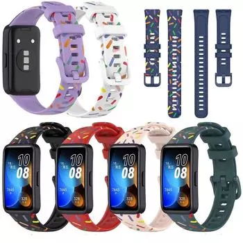 Ремешок с красочным принтом для Huawei Band8, силиконовый ремешок для браслета Huawei Band 8, аксессуары huawei band8 красный