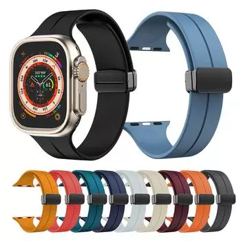 Ремешок с магнитной пряжкой для Apple Watch Ultra, 49 мм, 44 мм, 45 мм, 41 мм, 40 мм, 42 мм, 38 мм, силиконовый ремешок для браслета iWatch Series 8 SE 7 6 5 4 3