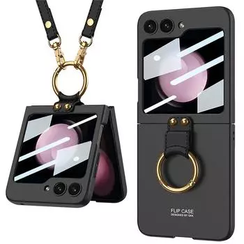 Ремешок с металлическим кольцом, чехол на 360 градусов для Samsung Galaxy Z Flip 5, защита экрана камеры, противоударные чехлы для телефонов, чехлы 5G Samsung Galaxy Z Flip 5