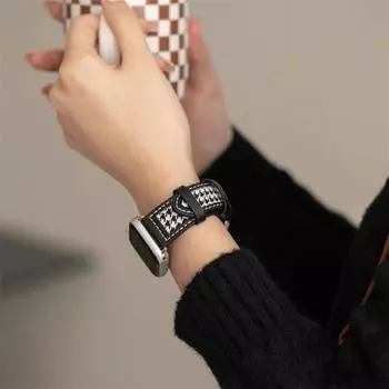 Ремешок с узором «гусиные лапки» для Apple Watch Band 41 мм, 45 мм, 44/40 мм, 42/38 мм, кожаный холщовый браслет для Apple iWatch Series 7 SE 6 5 4 3