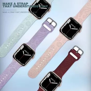 Ремешок с выгравированным цветком для Apple Watch Ultra Band 49 мм, 44, 40 мм, 45 мм, 41 мм, 38, 42 мм, модный силиконовый браслет Iwatch Series 8, 7 Se 6