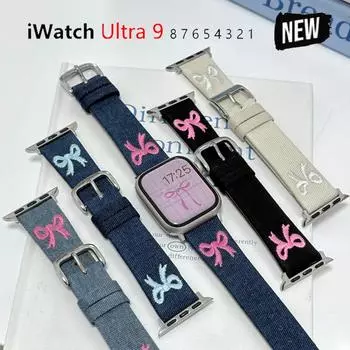 Ремешок с вышивкой в виде ковбоя для Apple watch Band Ultra 2 49 мм 10 9 8 7 45 мм 46 мм 41 мм ремешок для часов браслет для iwatch 6 5 4 3 SE 42 44 мм 40 мм 38 40 41 42S10 светло-синий/розовый