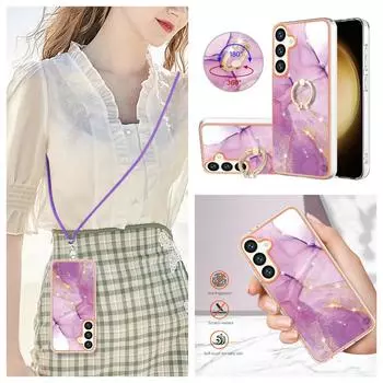 Ремешок со съемной пряжкой из фиолетового мрамора, кольцо против падения или мягкий чехол для телефона с гладким дизайном для Samsung iPhone Redmi Oppo Moto Honor Google Sony... Samsung Galaxy A32 (4G)