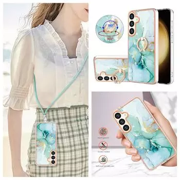 Ремешок со съемной пряжкой из зеленого мрамора, кольцо против падения или мягкий чехол для телефона с гладким дизайном для Samsung iPhone Redmi Oppo Moto Honor Google Sony... Samsung Galaxy A32 (4G)