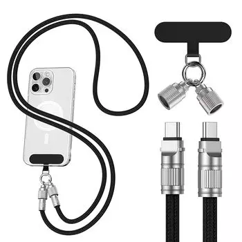 Ремешок типа C [быстрая зарядка 60 Вт]Кабель для iPhone 16 длиной 1,2 м*1 шт. Совместимый с PD кабель для зарядки USB C, совместимый с MacBook iPad и Android Держатель ремешка*1