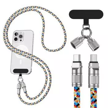 Ремешок типа C [быстрая зарядка 60 Вт]Кабель для iPhone 16 длиной 1,2 м*1 шт. Совместимый с PD кабель для зарядки USB C, совместимый с MacBook iPad и Android Держатель ремешка*1