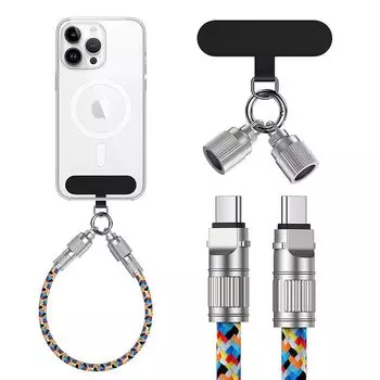 Ремешок типа C [быстрая зарядка 60 Вт]Кабель для iPhone 16 0,3 м*1 шт. Совместимый с PD кабель для зарядки USB C, MacBook iPad, совместимый с Android Держатель ремешка *1