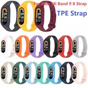 Ремешок TPE для Xiaomi Mi Band 8 9 Smart Watch Wristband Bracelet Watch 8 9 NFC Belt Case Xiao Mi Band 8 белый