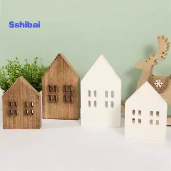Ремесло из дерева Экологически чистый уникальный дизайн Без сбоев в скандинавском стиле Миниатюрный рождественский декор Хорошая текстура Маленький дом Деревянное ремесло Хозяйственные товары S белый