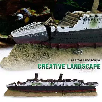 Ремесло из смолы Титаник, потерянная разрушенная лодка, корабль, аквариум, аквариум, орнамент