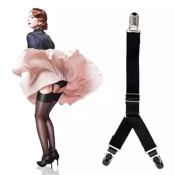 Ремни эластичные женские металлические панк обтягивающие носки сексуальный пояс для ног подвязки 2 шт чёрный